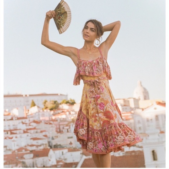 Spell Dresses & Skirts - Spell & The Gypsy Siren Floral Ruffle Marigold Pink Slip Dress